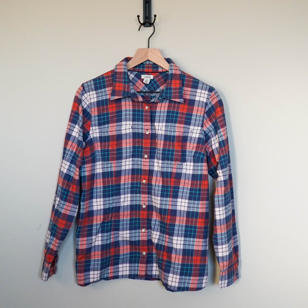 L.L. Bean Womens M Scotch Plaid Flannel Shirt, Relaxed